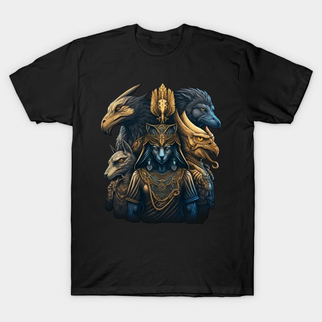 Ancient Egyption Gods Mythology Action V2 T-Shirt by StreetGlory